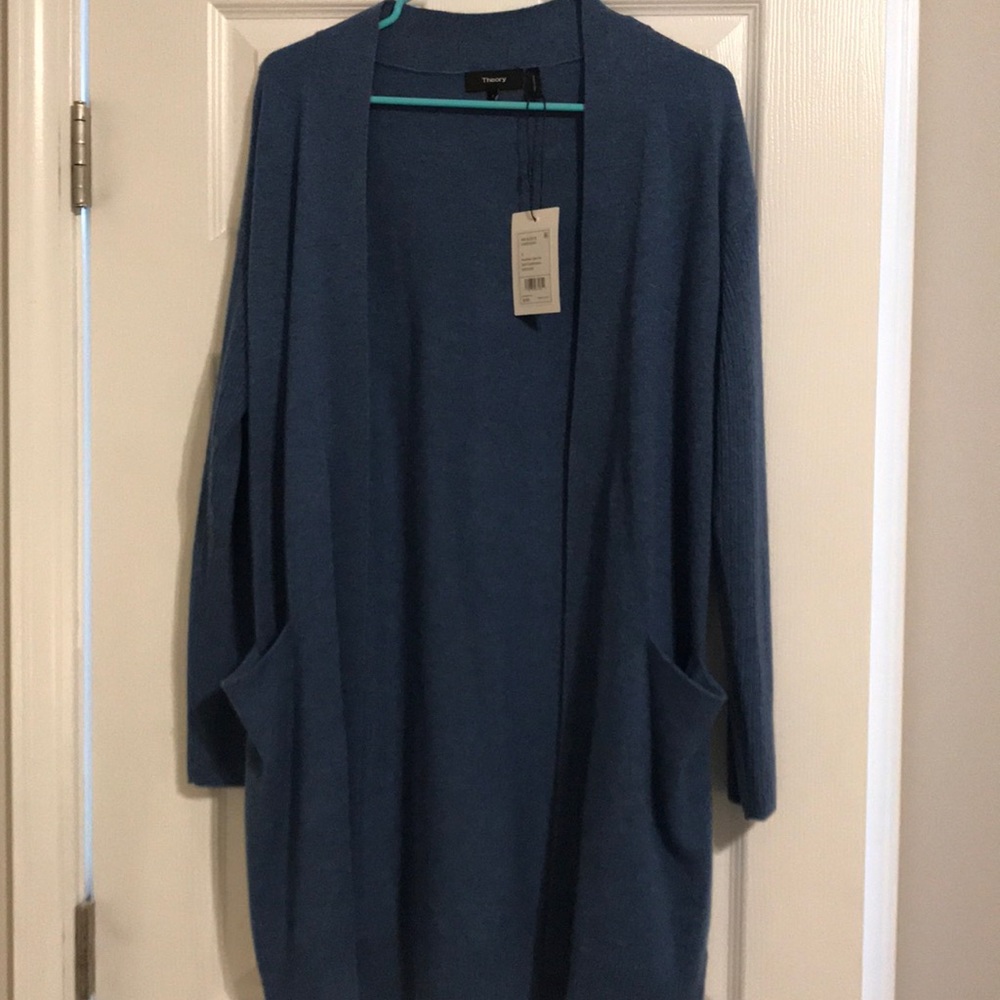 Theory NWT blue grey cashmere cardigan